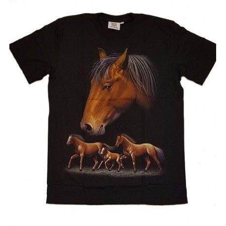 Tričko pro dospělé - koně, černá