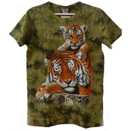 Tričko pro dospělé - tygr hnědý s mládětem, zelená b