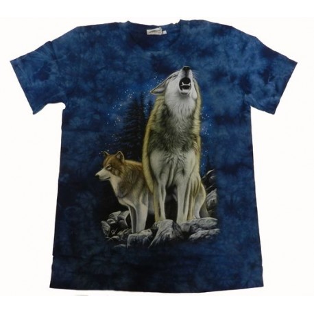 Tričko pro dospělé - vlk vyjící, modrá b