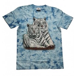 Tričko pro dospělé - bílí tygři ležící, modrá b