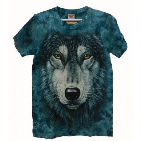 Tričko pro dospělé - vlk hlava, modrozelená b
