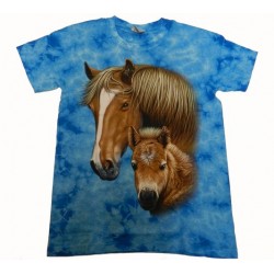 Tričko pro dospělé - kůň s hříbátkem, modrá b
