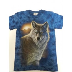 Tričko pro dospělé - vlk a západ slunce, modrá b