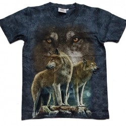Tričko pro dospělé - vlci na skále, modrá batika