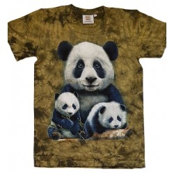 Tričko pro dospělé - pandy, zelená batika