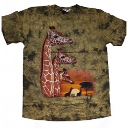 Tričko pro dospělé - žirafy, zelená batika