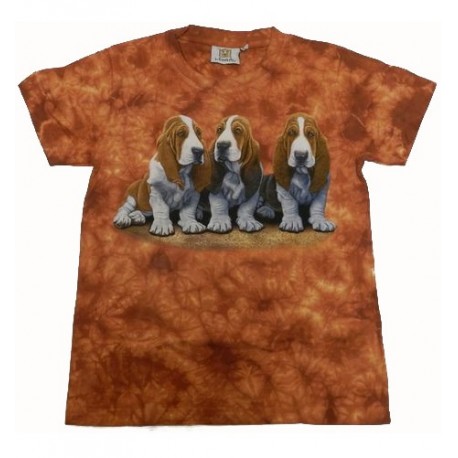 Tričko pro děti - pes baset, oranžová batika