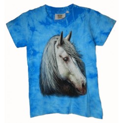 Tričko pro děti - kůň bílý, modrá batika