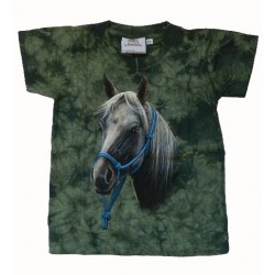 Tričko pro děti - kůň černý, zelená batika