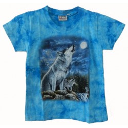 Tričko pro děti - vlk vyjící, modrá batika