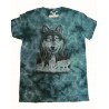 Tričko pro děti - vlk, modrozelená batika