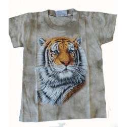 Tričko pro děti - tygr hnědý hlava, béžová batika