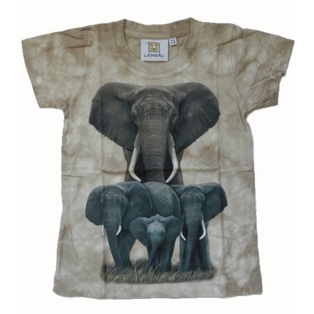 Tričko pro děti - sloni, béžová batika