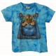 Tričko pro děti - tygřík hnědý v kapse, modrá batika