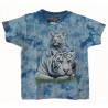 Tričko pro děti - bílý tygr ležící s mládětem, modrá batika