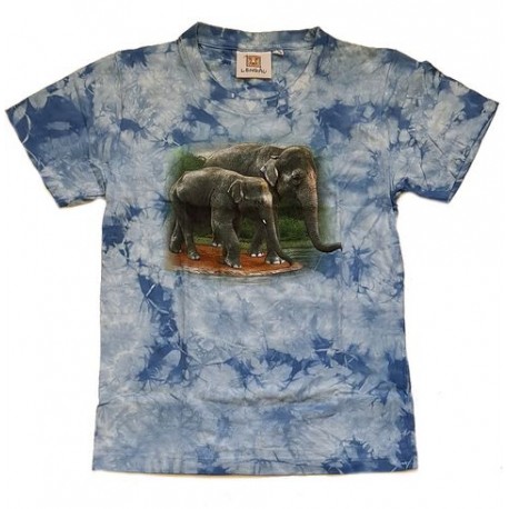 Tričko pro děti - sloni, modrá batika