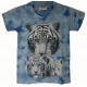 Tričko pro děti - bílý tygr hlava 3x, modrá batika