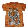 Tričko pro děti - tygr hnědý hlava 3x, oranžová batika