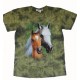 Tričko pro děti - koně hlavy, zelená batika