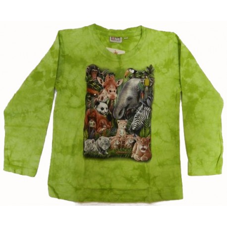 Tričko pro děti, dlouhý rukáv - safari, zelená batika