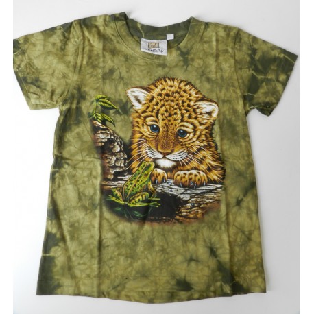 Tričko pro děti - levhartí mládě, zelená batika