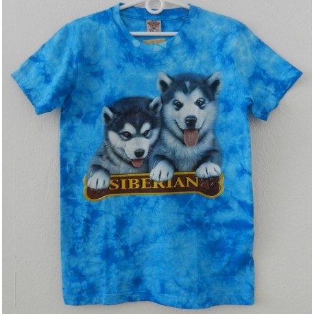 Tričko pro dospělé - husky 2x, modrá batika