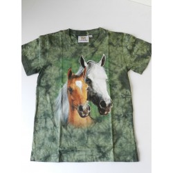 Tričko pro děti - koně, zelená batika