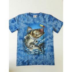 Tričko pro dospělé - ryba, modrá batika