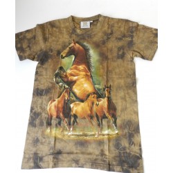 Tričko pro dospělé - koně, hnědá batika