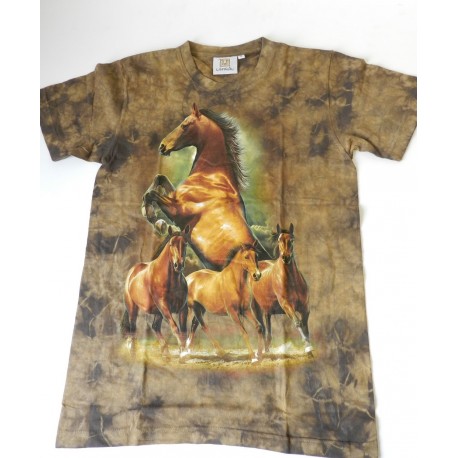 Tričko pro dospělé - koně, hnědá batika