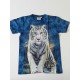 Tričko pro dospělé - bílý tygr, modrá batika