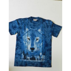 Tričko pro dospělé - vlci, modrá batika
