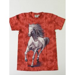 Tričko pro dospělé - kůň, červená batika