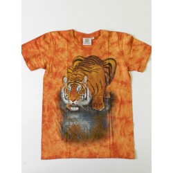Tričko pro dospělé - hnědý tygr, oranžová batika
