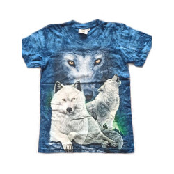 Tričko pro dospělé - bílí vlci, modrá batika