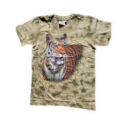 Tričko pro dospělé - hnědý tygr, zelaná batika