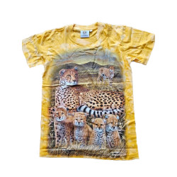 Tričko pro dospělé - gepardí rodina, zluta batika