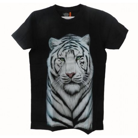 Tričko pro dospělé - bílý tygr hlava, černá